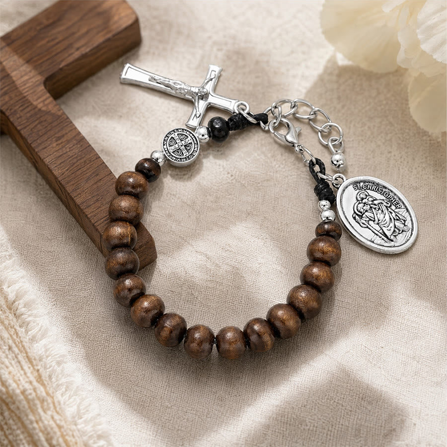 Christianartworkshop Natural Wood Bead St. Christopher Rosary Bracelet: Emblem of Safe Voyage Heavenly Protection - image 1