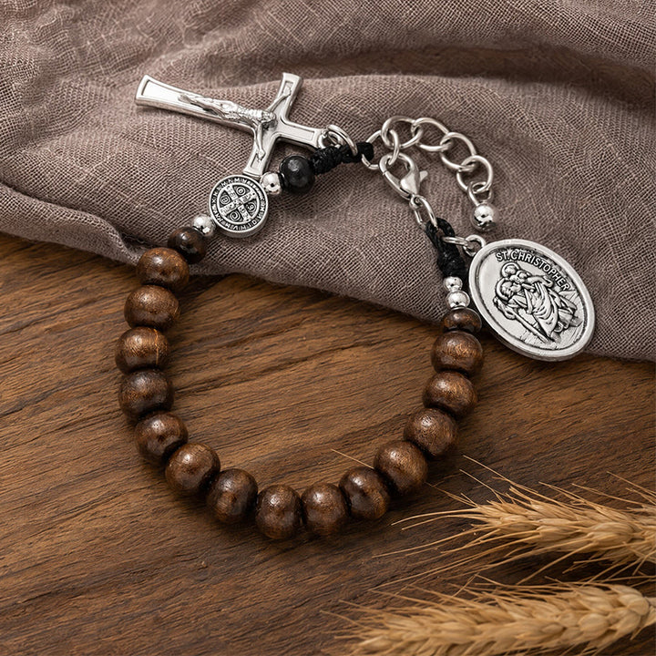 Christianartworkshop Natural Wood Bead St. Christopher Rosary Bracelet: Emblem of Safe Voyage Heavenly Protection - image 6
