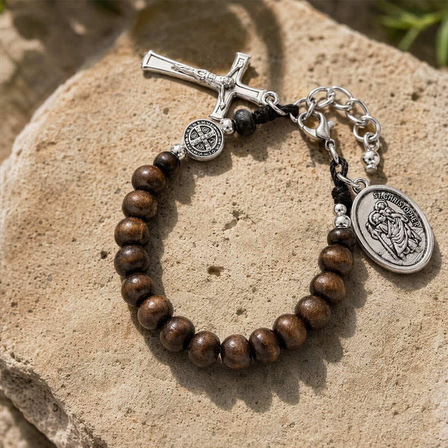 Christianartworkshop Natural Wood Bead St. Christopher Rosary Bracelet: Emblem of Safe Voyage Heavenly Protection - image 3