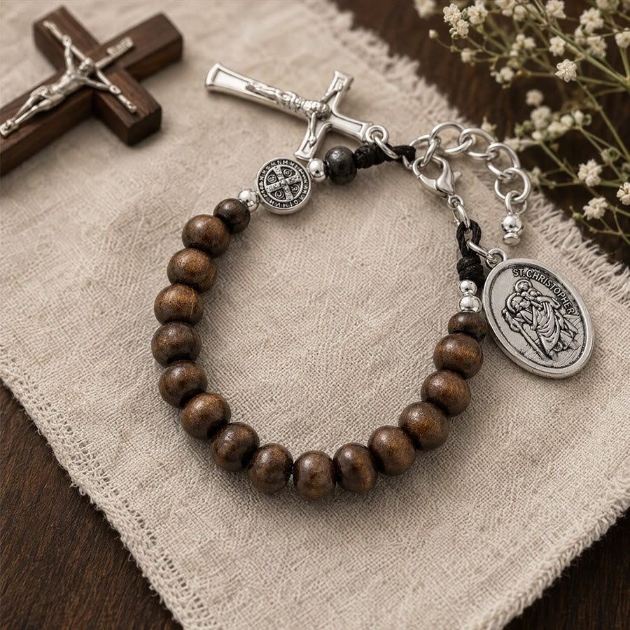 Christianartworkshop Natural Wood Bead St. Christopher Rosary Bracelet: Emblem of Safe Voyage Heavenly Protection - image 4