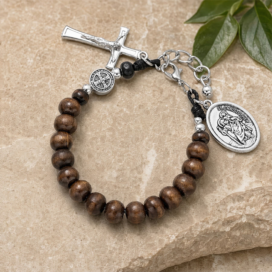 Christianartworkshop Natural Wood Bead St. Christopher Rosary Bracelet: Emblem of Safe Voyage Heavenly Protection - image 5