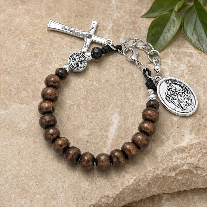 Christianartworkshop Natural Wood Bead St. Christopher Rosary Bracelet: Emblem of Safe Voyage Heavenly Protection - image 5