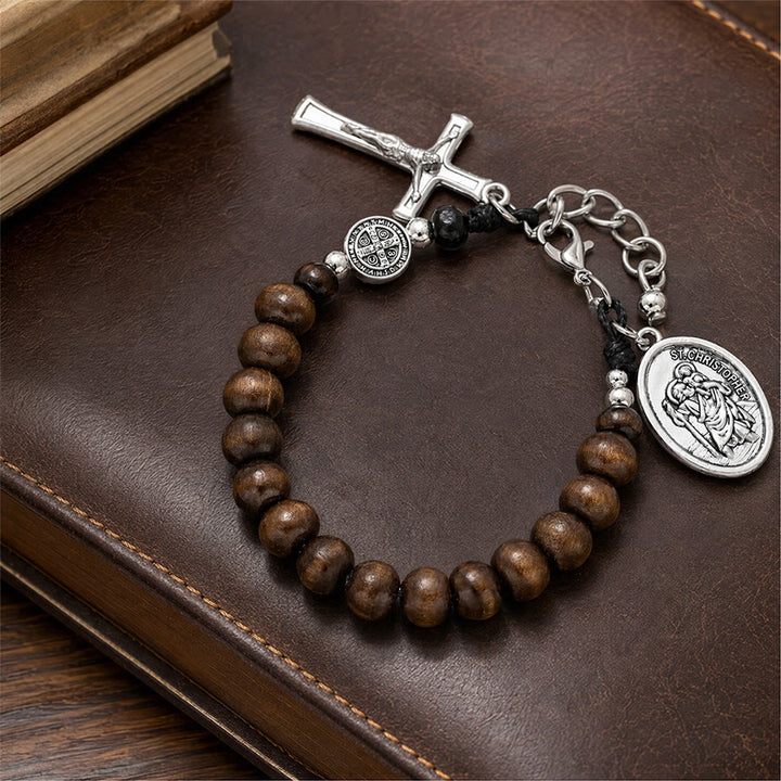 Christianartworkshop Natural Wood Bead St. Christopher Rosary Bracelet: Emblem of Safe Voyage Heavenly Protection - image 2