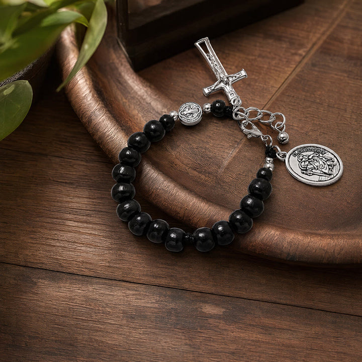 Christianartworkshop Natural Wood Bead St. Christopher Rosary Bracelet: Emblem of Safe Voyage Heavenly Protection - image 8