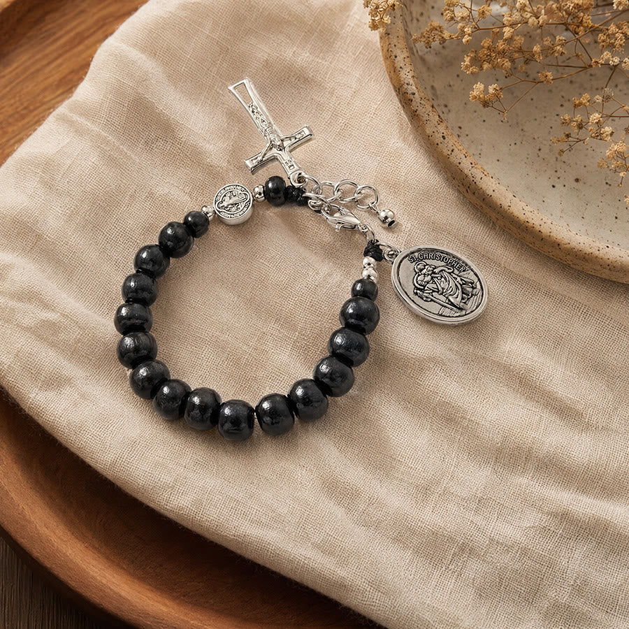 Christianartworkshop Natural Wood Bead St. Christopher Rosary Bracelet: Emblem of Safe Voyage Heavenly Protection - image 12