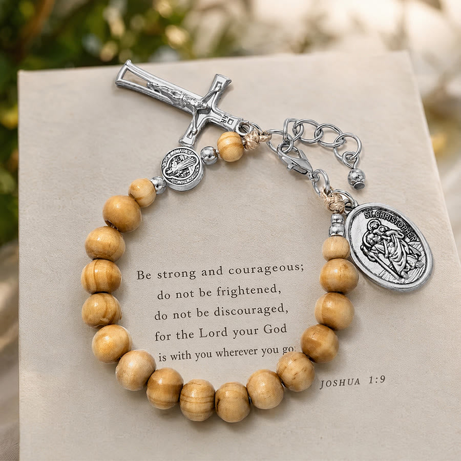 Christianartworkshop Natural Wood Bead St. Christopher Rosary Bracelet: Emblem of Safe Voyage Heavenly Protection - image 14