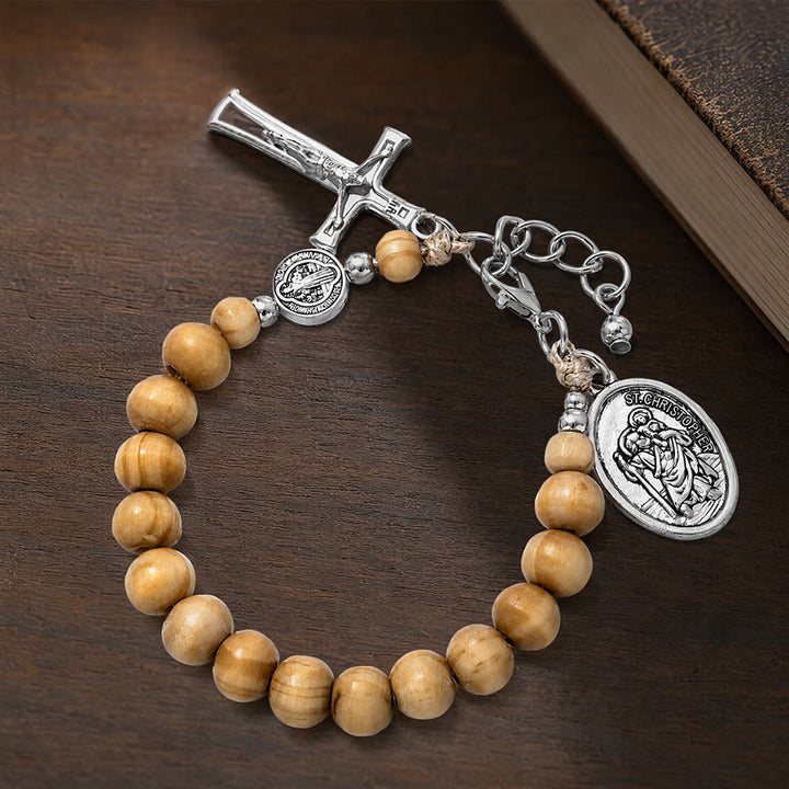 Christianartworkshop Natural Wood Bead St. Christopher Rosary Bracelet: Emblem of Safe Voyage Heavenly Protection - image 15