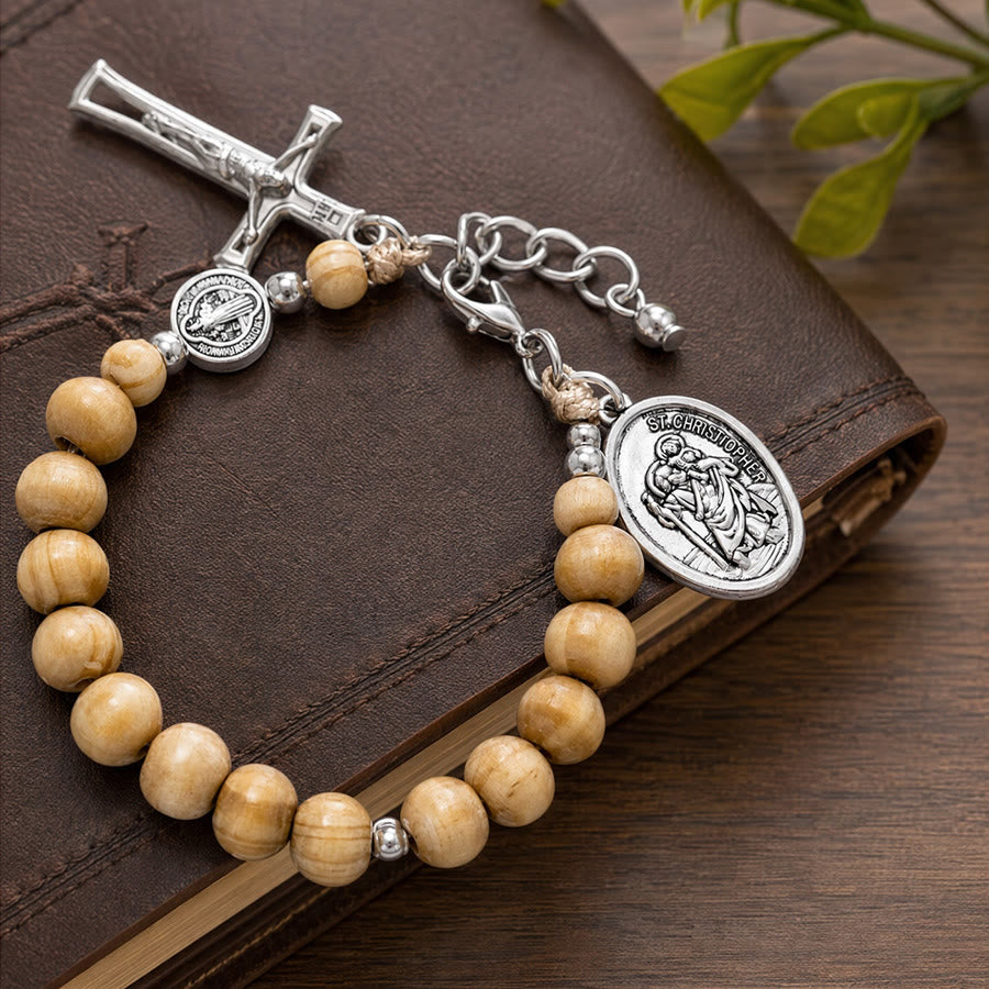 Christianartworkshop Natural Wood Bead St. Christopher Rosary Bracelet: Emblem of Safe Voyage Heavenly Protection - image 16