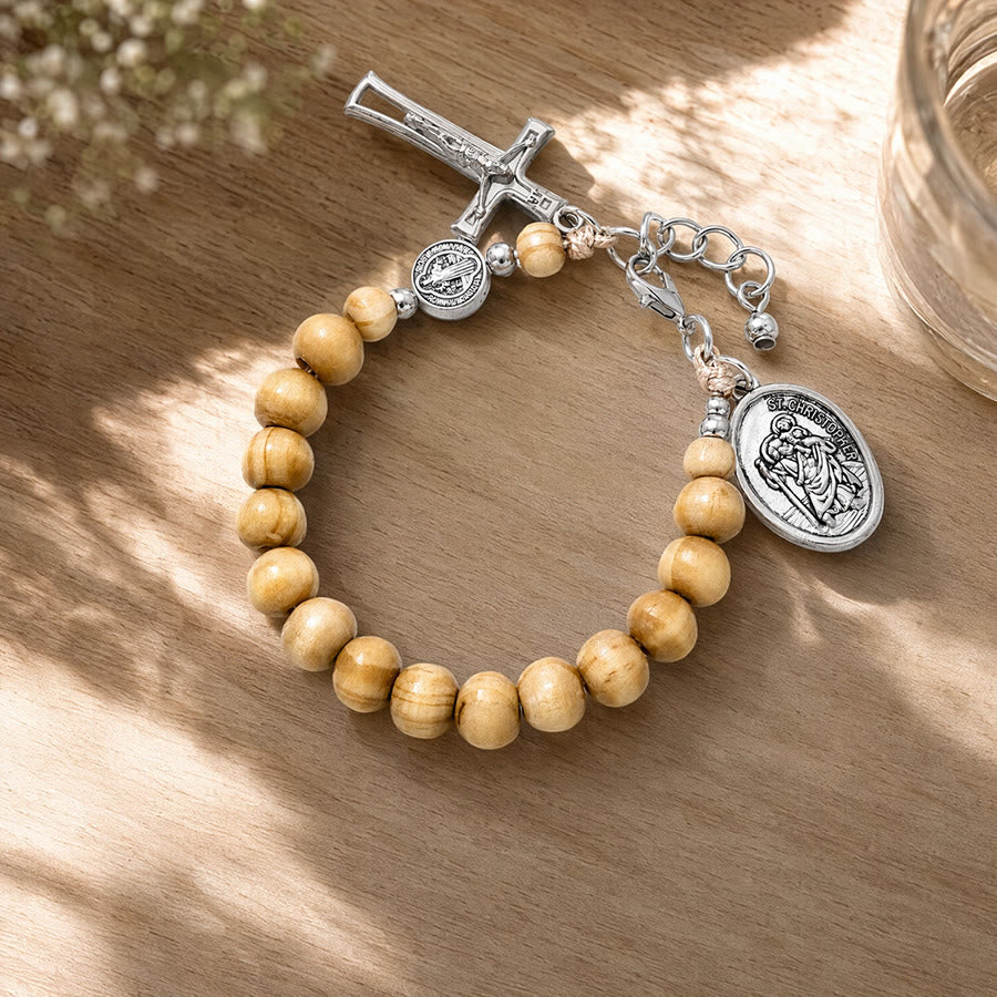 Christianartworkshop Natural Wood Bead St. Christopher Rosary Bracelet: Emblem of Safe Voyage Heavenly Protection - image 17