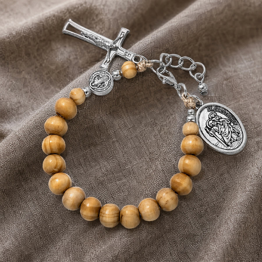 Christianartworkshop Natural Wood Bead St. Christopher Rosary Bracelet: Emblem of Safe Voyage Heavenly Protection - image 18