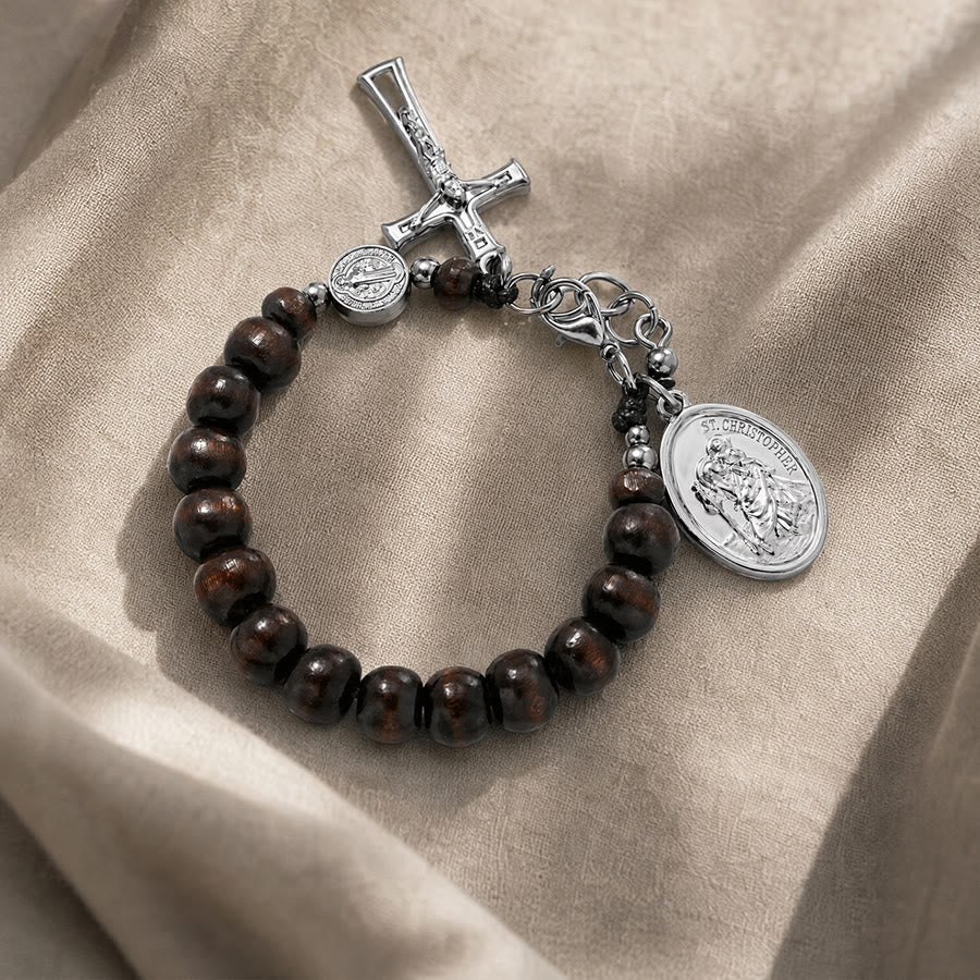 Christianartworkshop Natural Wood Bead St. Christopher Rosary Bracelet: Emblem of Safe Voyage Heavenly Protection - image 20