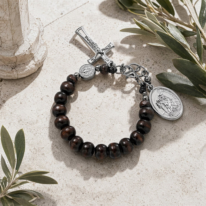 Christianartworkshop Natural Wood Bead St. Christopher Rosary Bracelet: Emblem of Safe Voyage Heavenly Protection - image 21