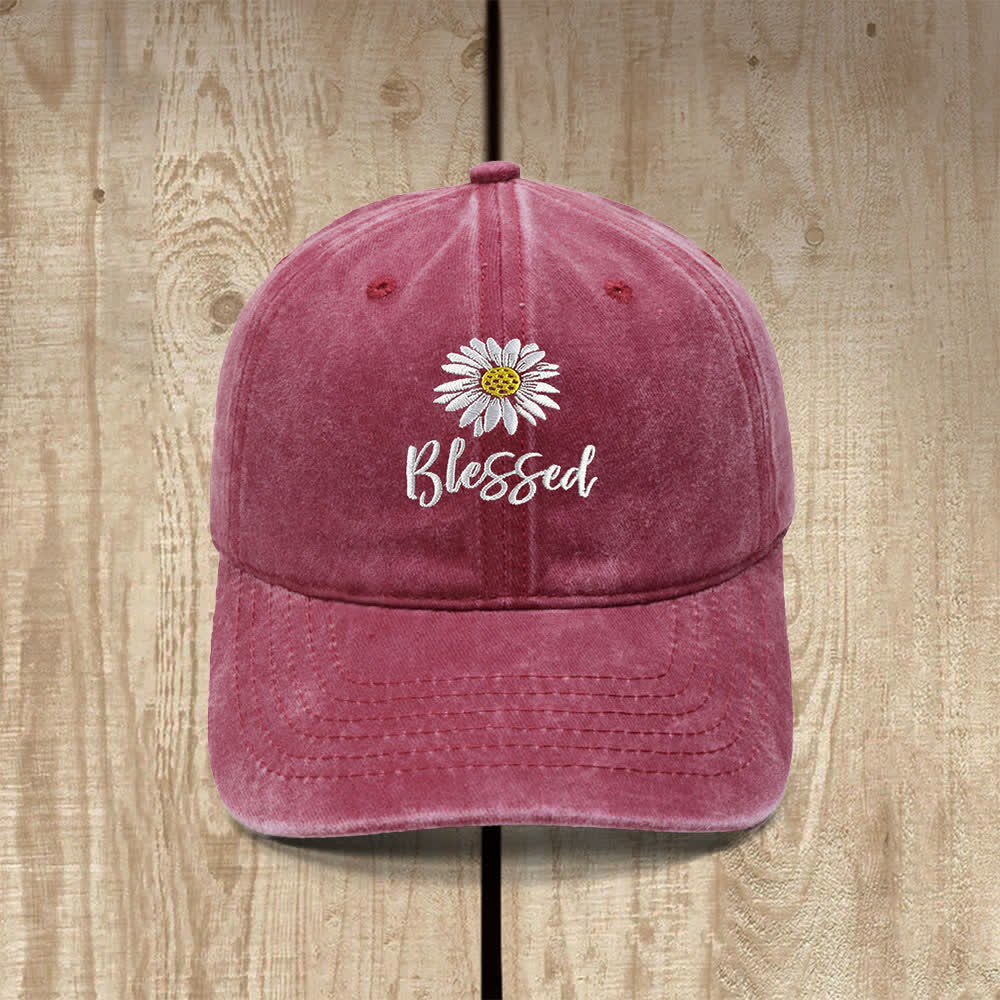 Christianartworkshop Blessed Daisy Floral Embroidered Classic Casual Hat - Wine - image 0