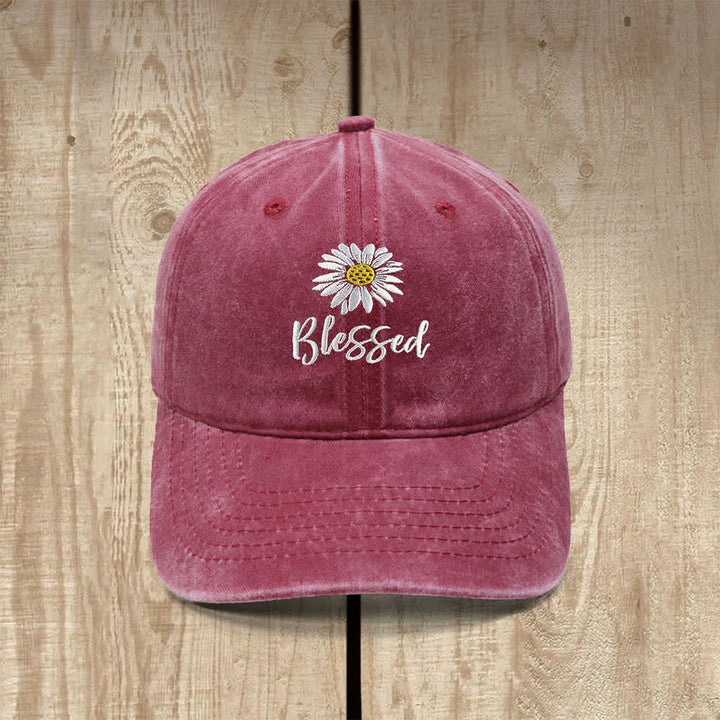 Christianartworkshop Blessed Daisy Floral Embroidered Classic Casual Hat - Wine - image 0