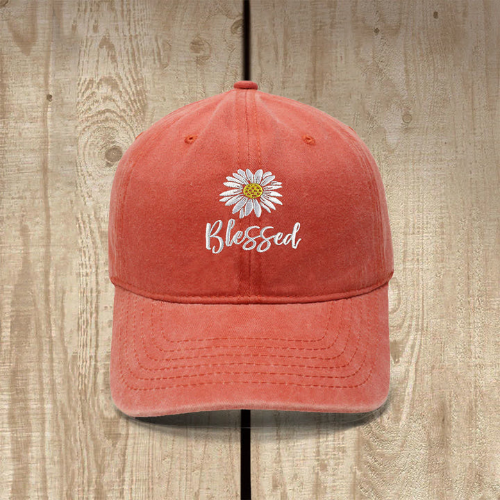 Christianartworkshop Blessed Daisy Floral Embroidered Classic Casual Hat - Orange - image 16