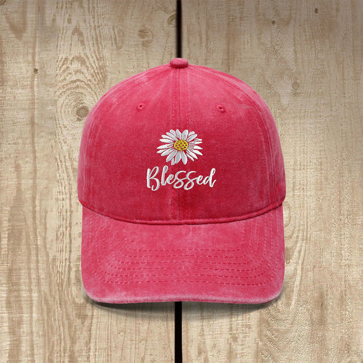 Christianartworkshop Blessed Daisy Floral Embroidered Classic Casual Hat - Red - image 8