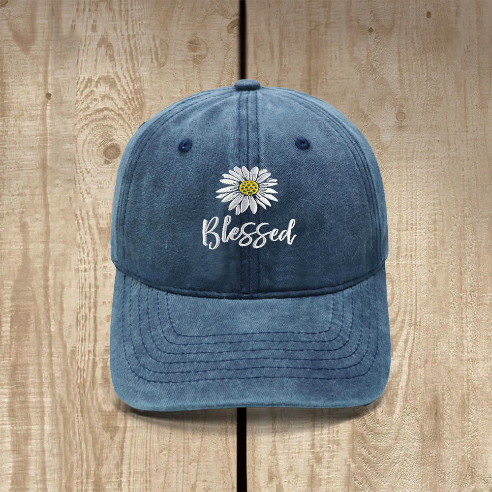 Christianartworkshop Blessed Daisy Floral Embroidered Classic Casual Hat - Navy Blue - image 10