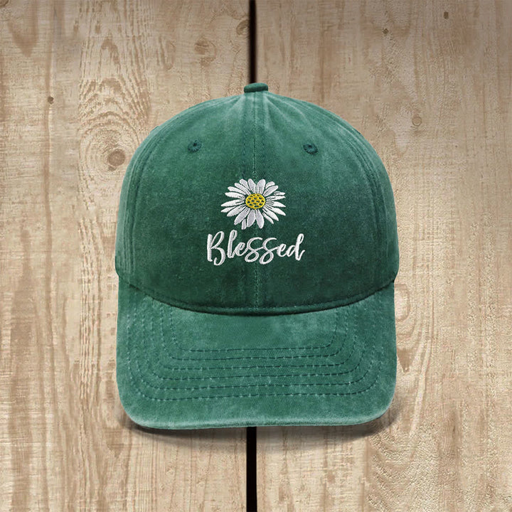 Christianartworkshop Blessed Daisy Floral Embroidered Classic Casual Hat - Army Green - image 18