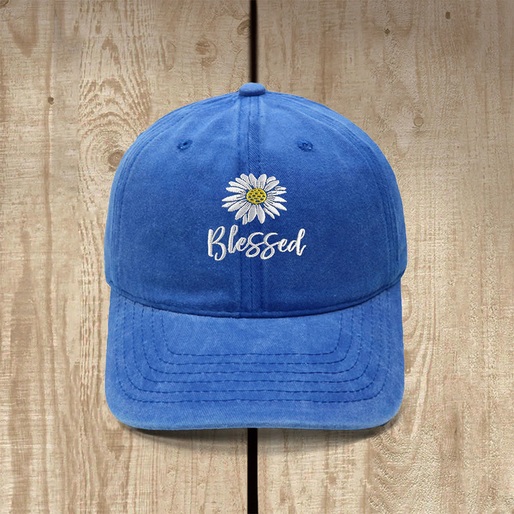 Christianartworkshop Blessed Daisy Floral Embroidered Classic Casual Hat - Royal Blue - image 15