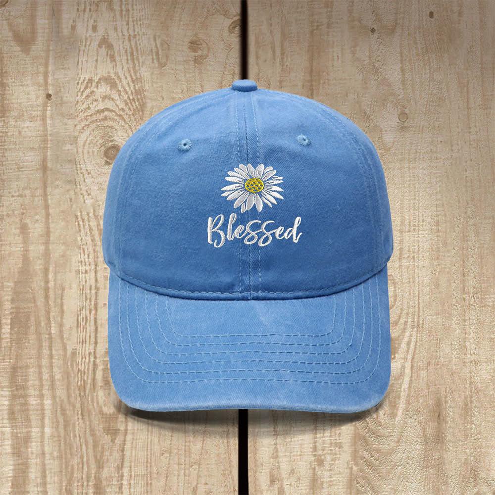 Christianartworkshop Blessed Daisy Floral Embroidered Classic Casual Hat - Sky Blue - image 14