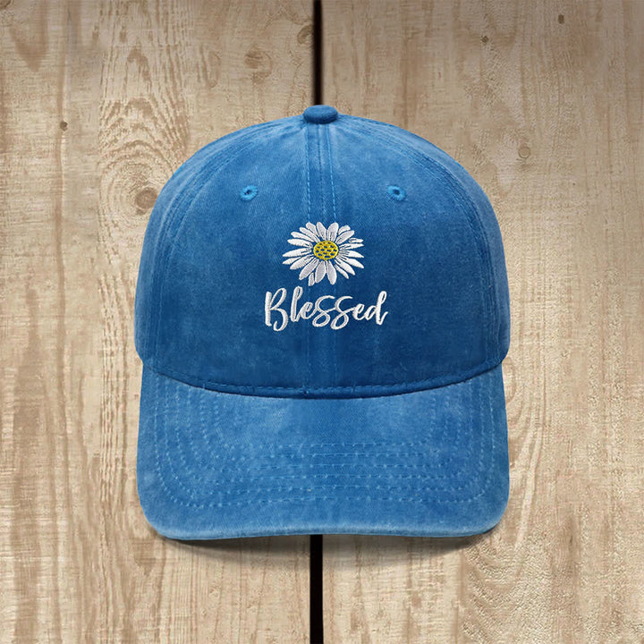 Christianartworkshop Blessed Daisy Floral Embroidered Classic Casual Hat - Lake Blue - image 13