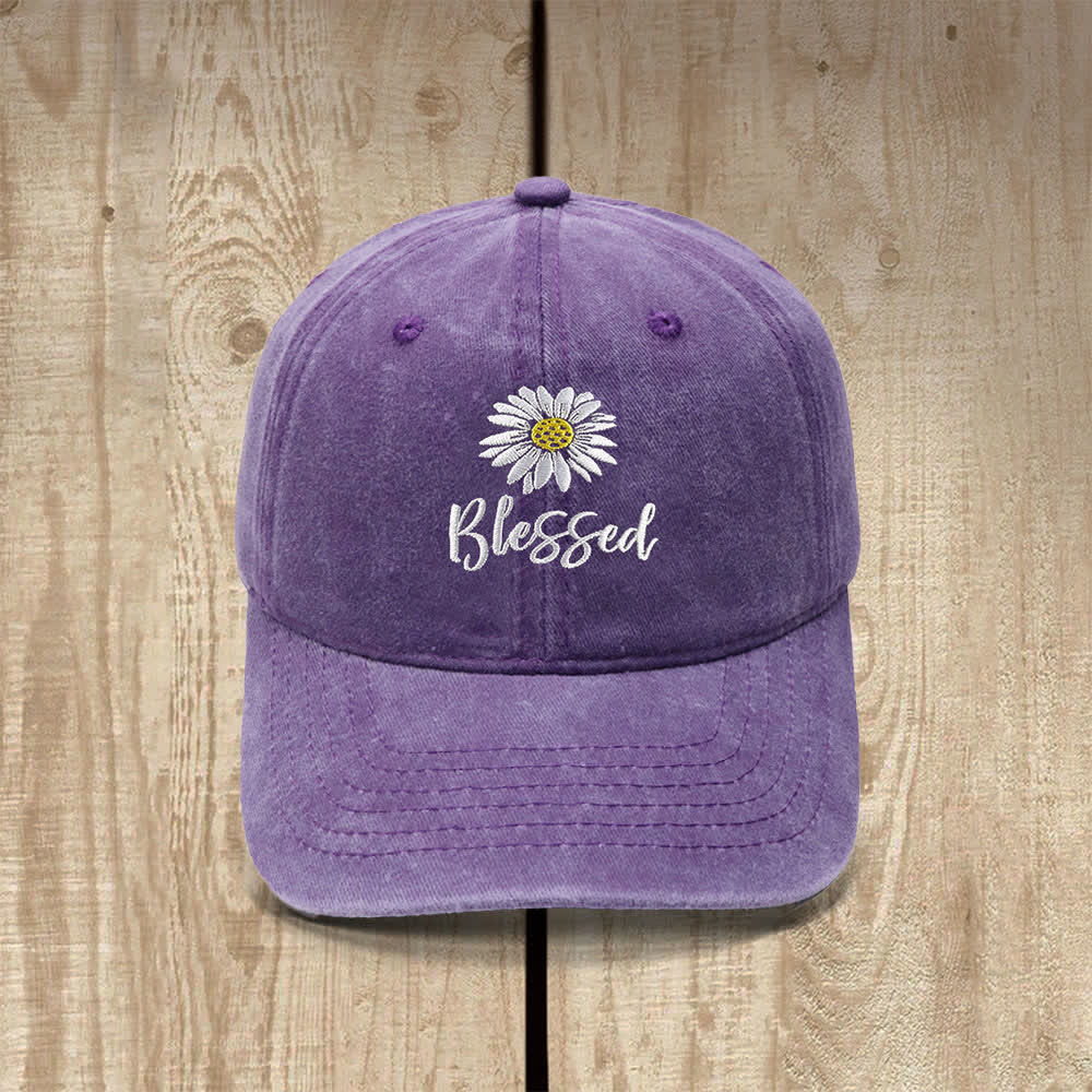 Christianartworkshop Blessed Daisy Floral Embroidered Classic Casual Hat - Purple - image 9