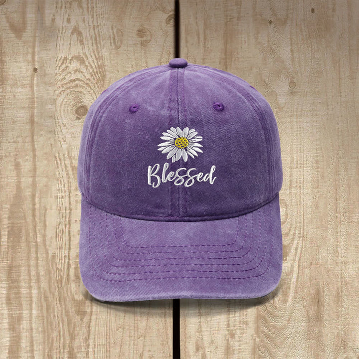 Christianartworkshop Blessed Daisy Floral Embroidered Classic Casual Hat - Purple - image 9