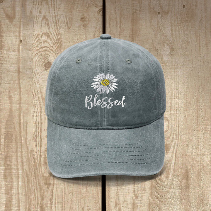 Christianartworkshop Blessed Daisy Floral Embroidered Classic Casual Hat - Grey - image 4