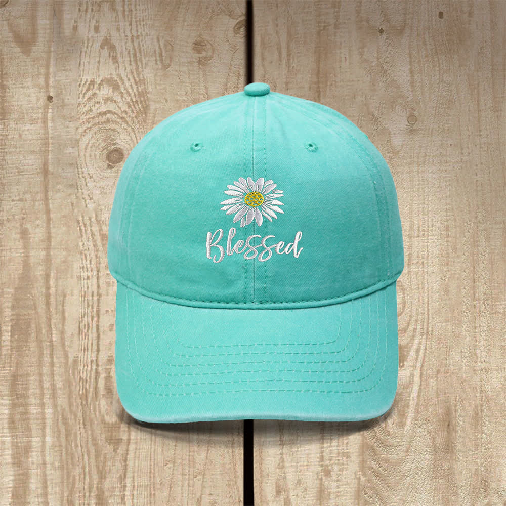 Christianartworkshop Blessed Daisy Floral Embroidered Classic Casual Hat - Light Green - image 19