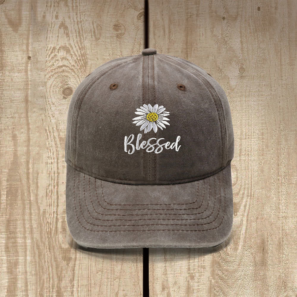 Christianartworkshop Blessed Daisy Floral Embroidered Classic Casual Hat - Coffee - image 12