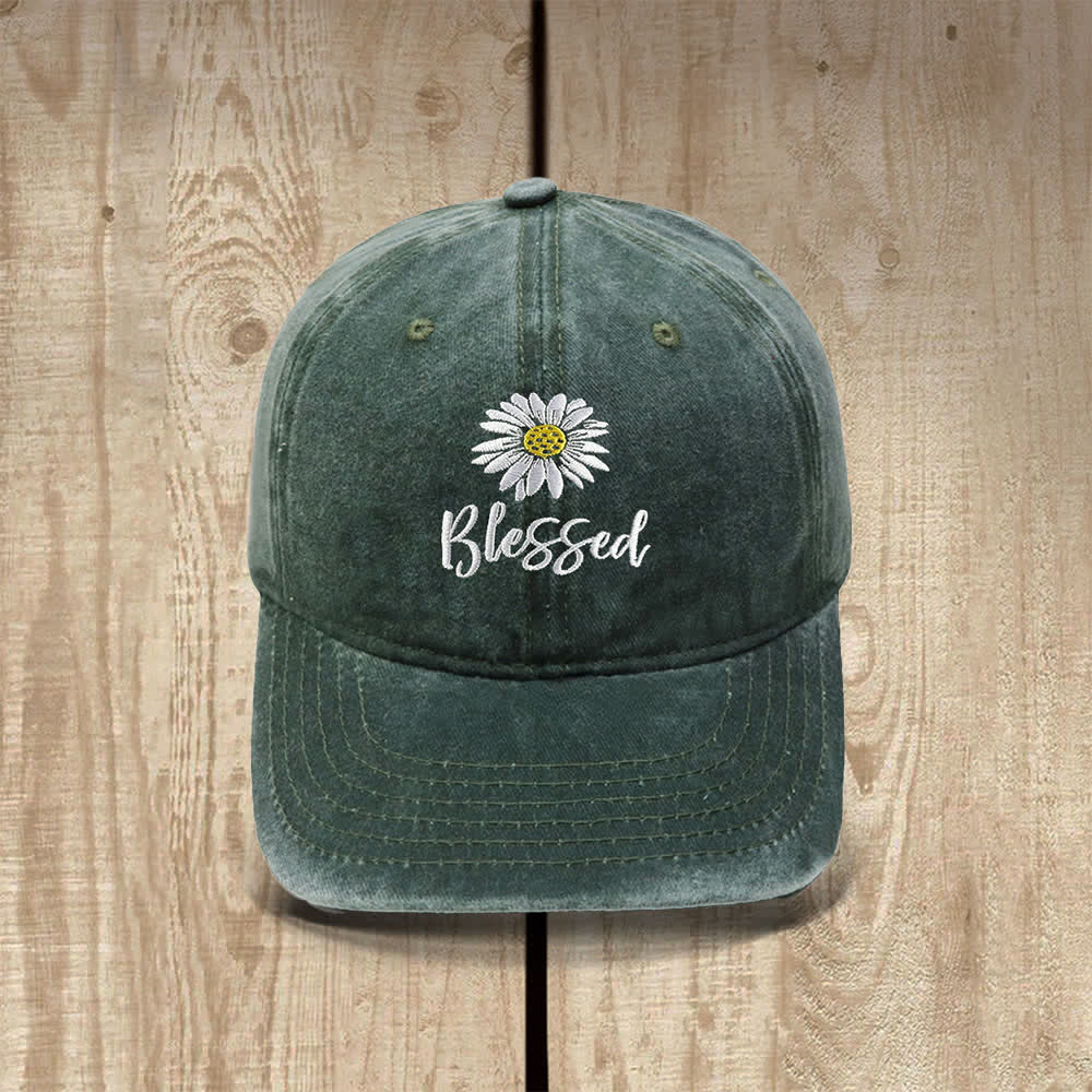 Christianartworkshop Blessed Daisy Floral Embroidered Classic Casual Hat - Dark Green - image 11