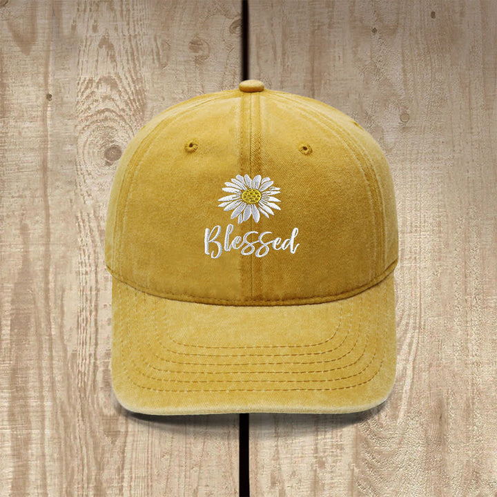 Christianartworkshop Blessed Daisy Floral Embroidered Classic Casual Hat - Yellow - image 17