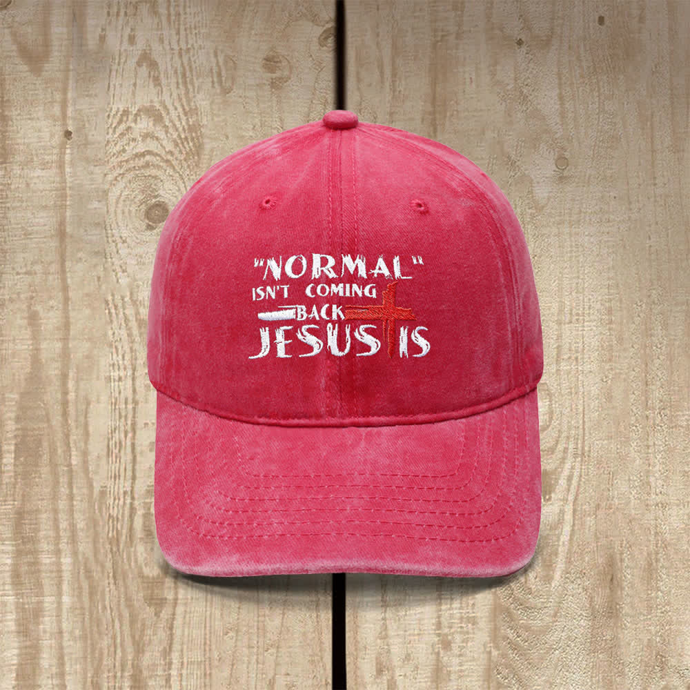 Christianartworkshop Normal Isn't Coming Back Jesus Is Cross Letter Embroidered Classic Casual Hat - Red - image 6
