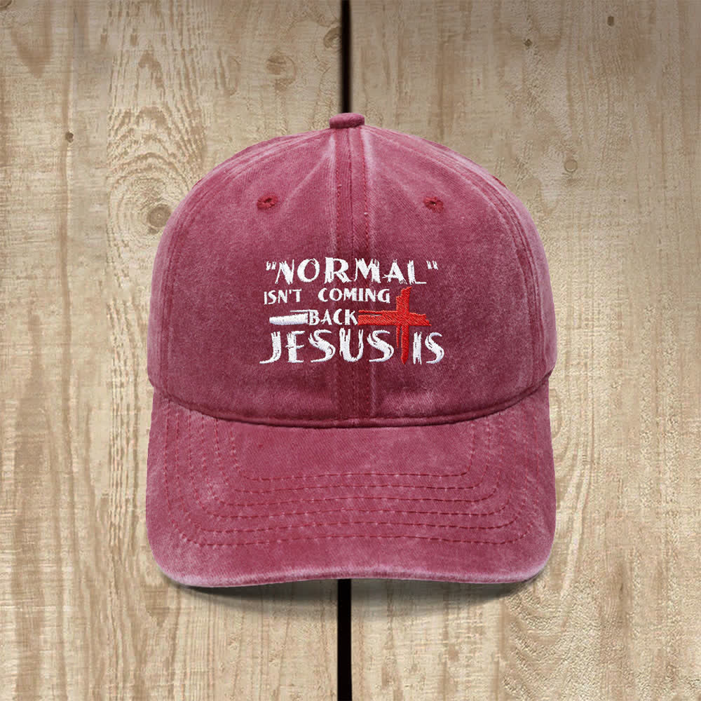 Christianartworkshop Normal Isn't Coming Back Jesus Is Cross Letter Embroidered Classic Casual Hat - Wine - image 3