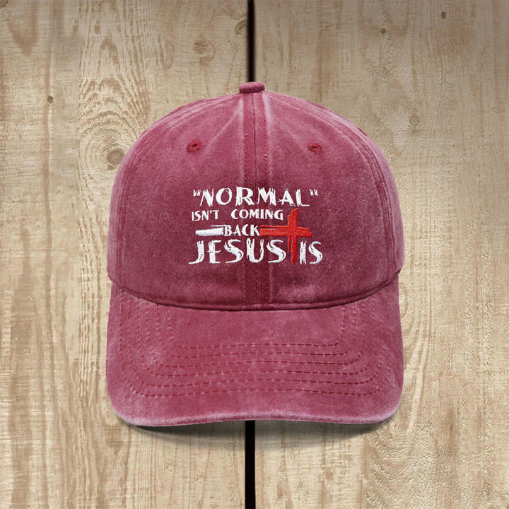 Christianartworkshop Normal Isn't Coming Back Jesus Is Cross Letter Embroidered Classic Casual Hat - Wine - image 3