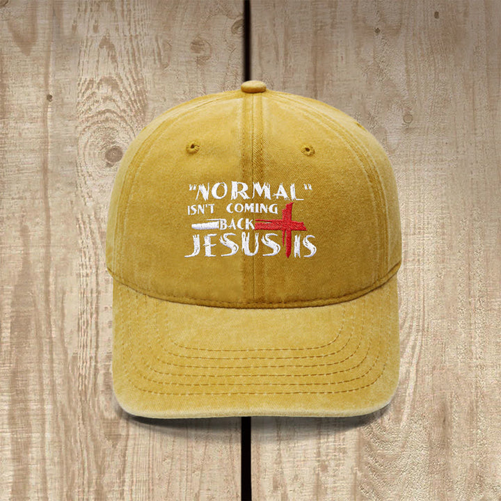 Christianartworkshop Normal Isn't Coming Back Jesus Is Cross Letter Embroidered Classic Casual Hat - Yellow - image 15