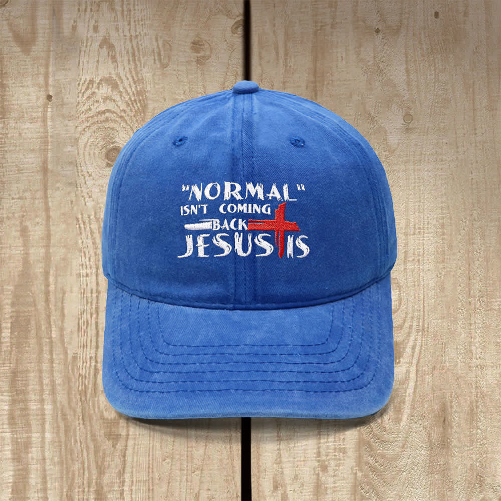 Christianartworkshop Normal Isn't Coming Back Jesus Is Cross Letter Embroidered Classic Casual Hat - Royal Blue - image 13