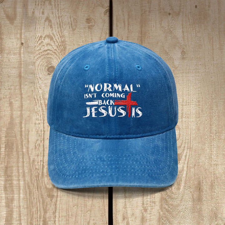 Christianartworkshop Normal Isn't Coming Back Jesus Is Cross Letter Embroidered Classic Casual Hat - Lake Blue - image 11
