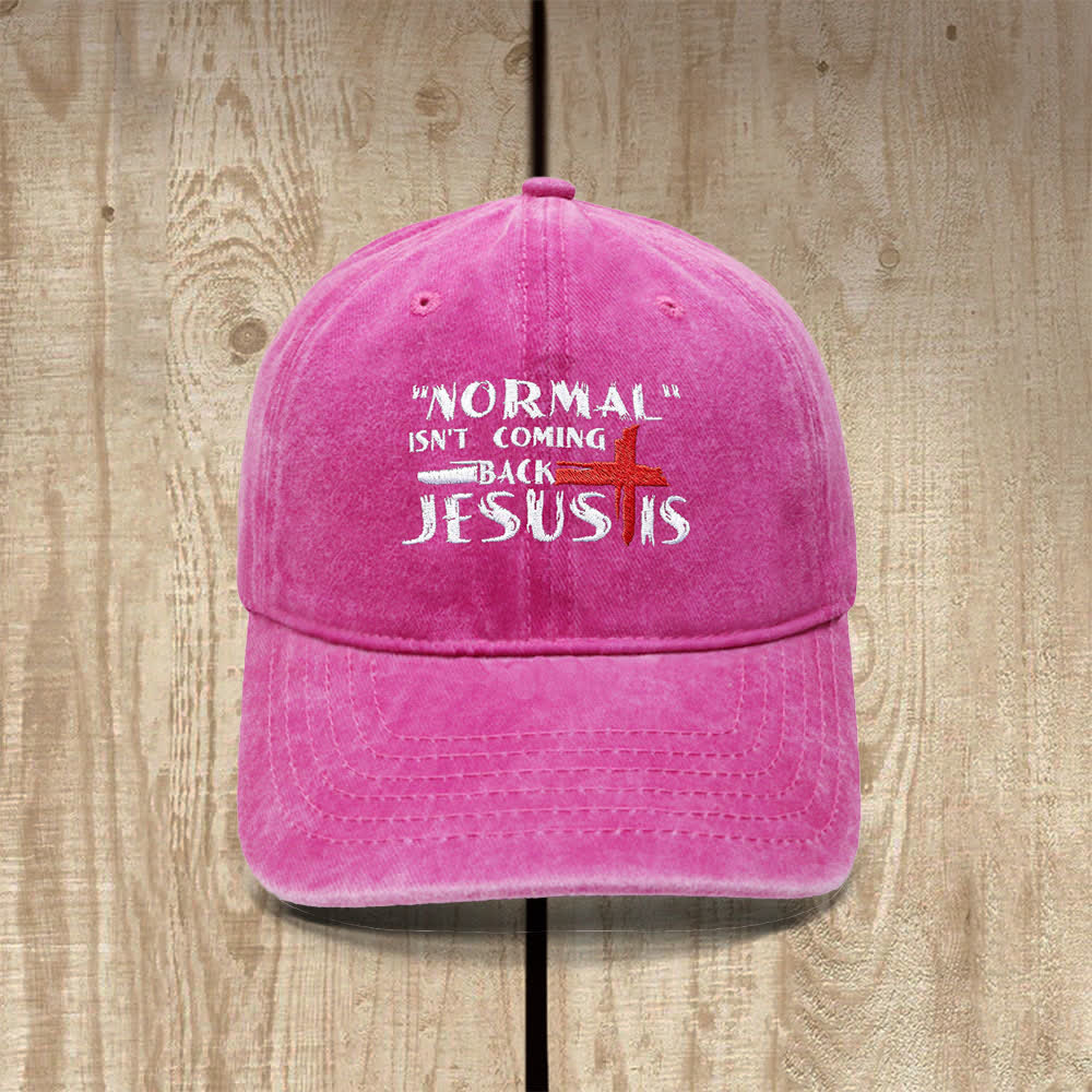 Christianartworkshop Normal Isn't Coming Back Jesus Is Cross Letter Embroidered Classic Casual Hat - Rose - image 5