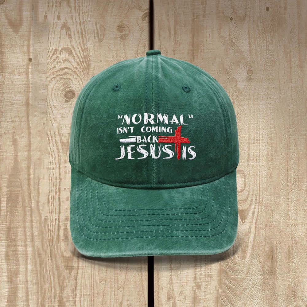 Christianartworkshop Normal Isn't Coming Back Jesus Is Cross Letter Embroidered Classic Casual Hat - Dark Green - image 9