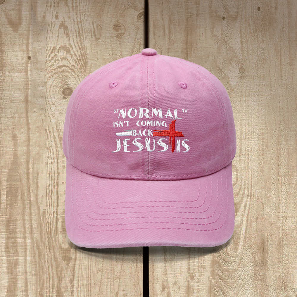 Christianartworkshop Normal Isn't Coming Back Jesus Is Cross Letter Embroidered Classic Casual Hat - Pink - image 4