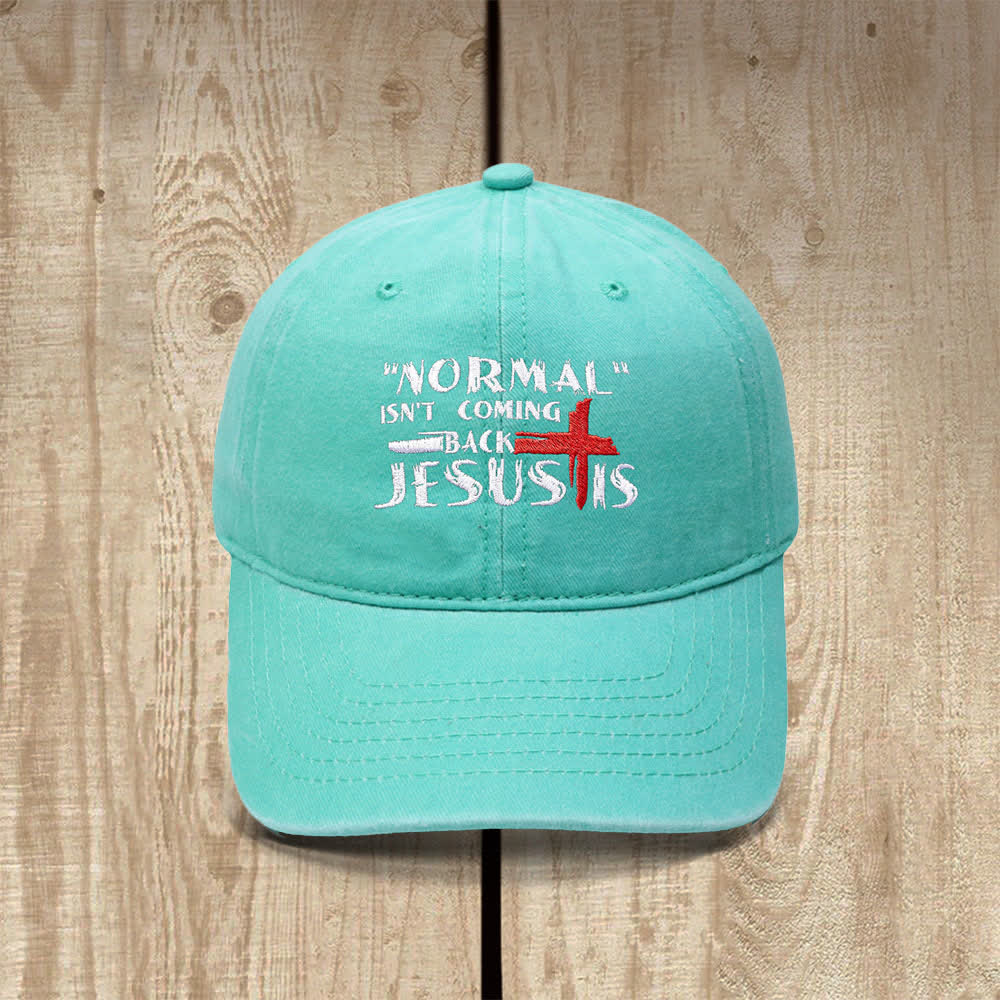 Christianartworkshop Normal Isn't Coming Back Jesus Is Cross Letter Embroidered Classic Casual Hat - Light Green - image 17