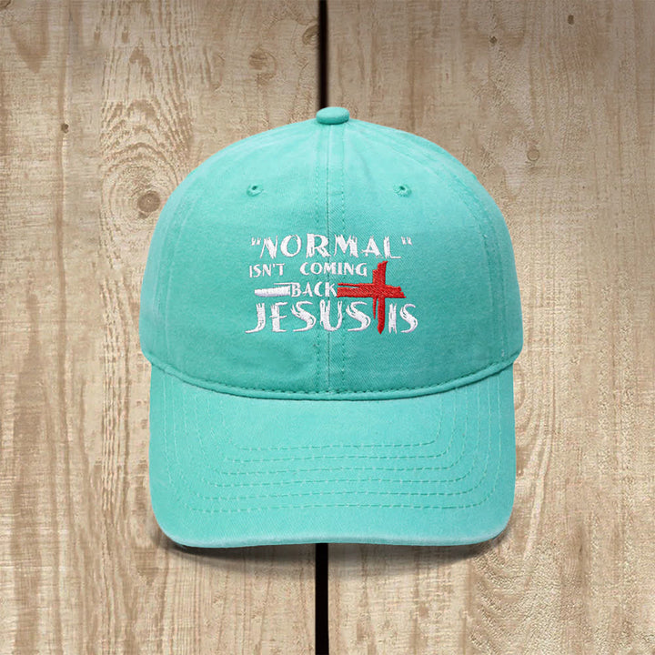 Christianartworkshop Normal Isn't Coming Back Jesus Is Cross Letter Embroidered Classic Casual Hat - Light Green - image 17