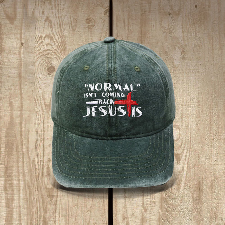 Christianartworkshop Normal Isn't Coming Back Jesus Is Cross Letter Embroidered Classic Casual Hat - Army Green - image 16