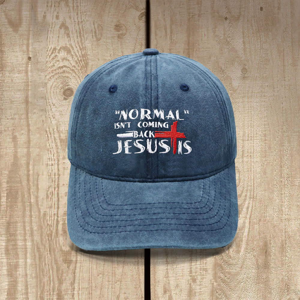 Christianartworkshop Normal Isn't Coming Back Jesus Is Cross Letter Embroidered Classic Casual Hat - Navy Blue - image 8