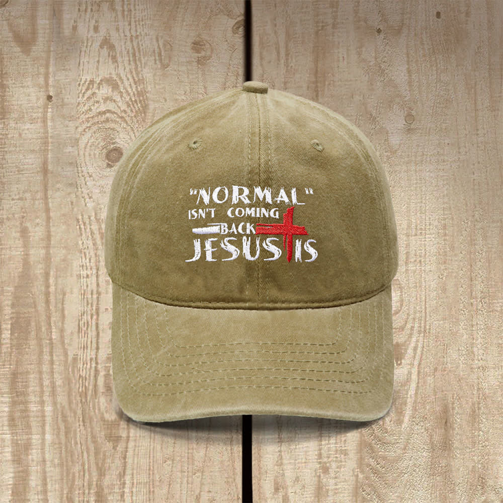 Christianartworkshop Normal Isn't Coming Back Jesus Is Cross Letter Embroidered Classic Casual Hat - Khaki - image 0