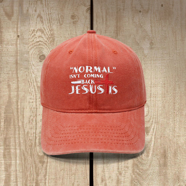 Christianartworkshop Normal Isn't Coming Back Jesus Is Cross Letter Embroidered Classic Casual Hat - Orange - image 14