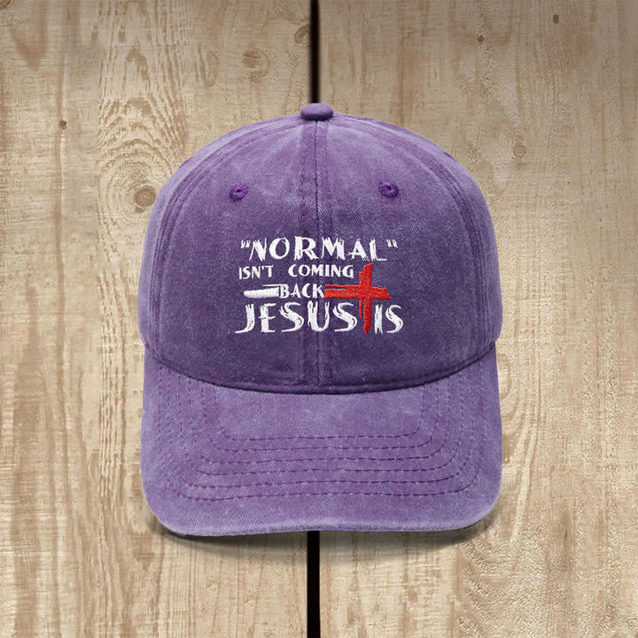 Christianartworkshop Normal Isn't Coming Back Jesus Is Cross Letter Embroidered Classic Casual Hat - Purple - image 7