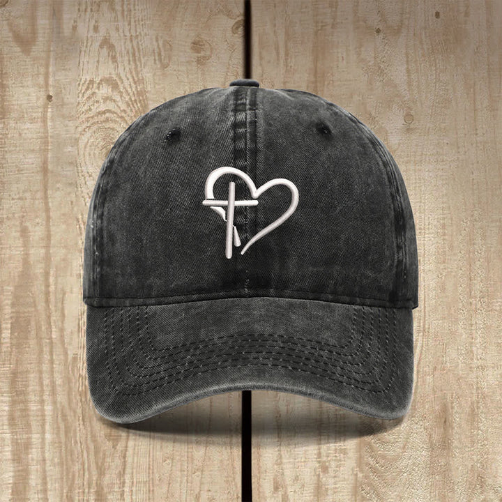 Christianartworkshop Heart Cross Symbol Embroidered Classic Casual Hat - Black - image 0