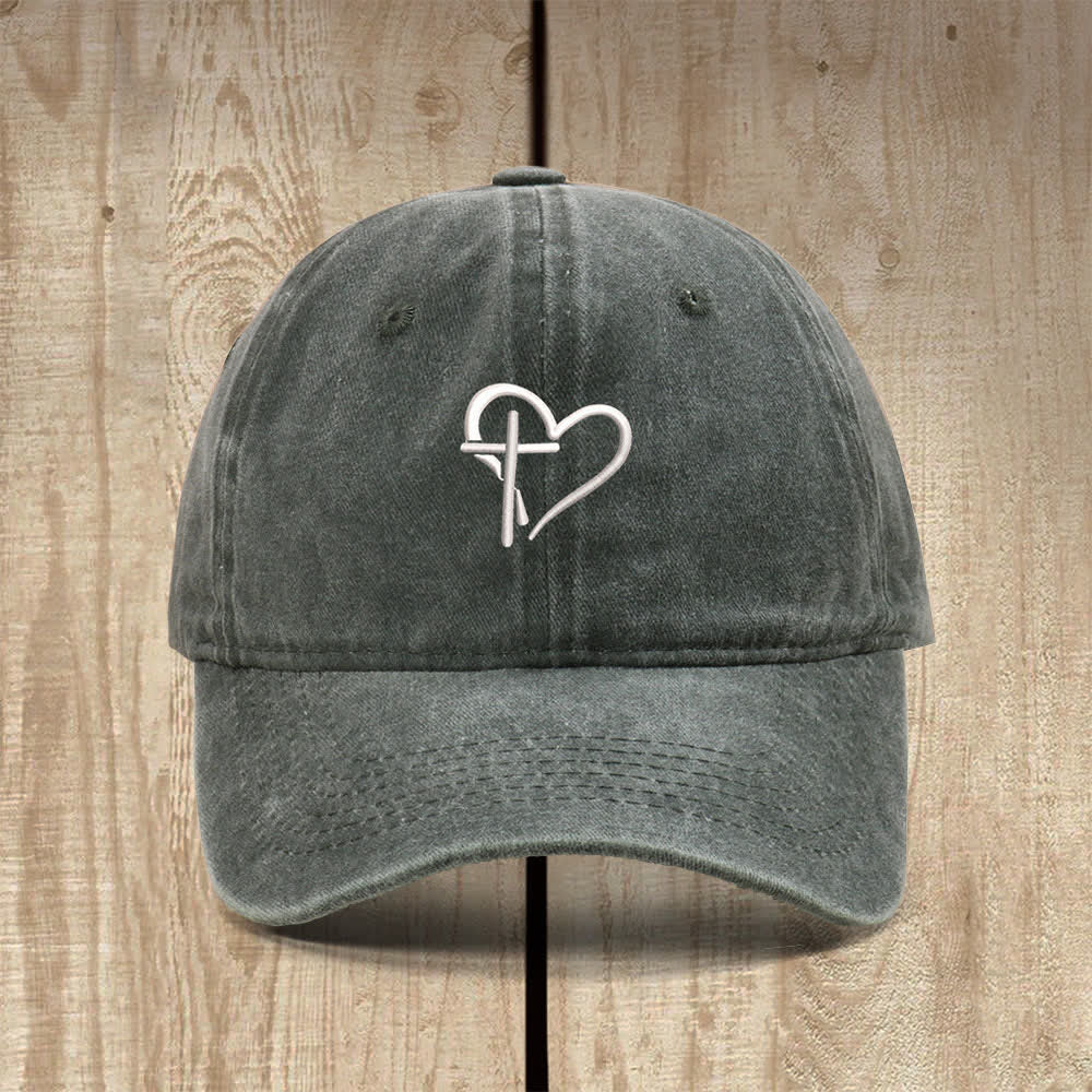 Christianartworkshop Heart Cross Symbol Embroidered Classic Casual Hat - Army Green - image 7
